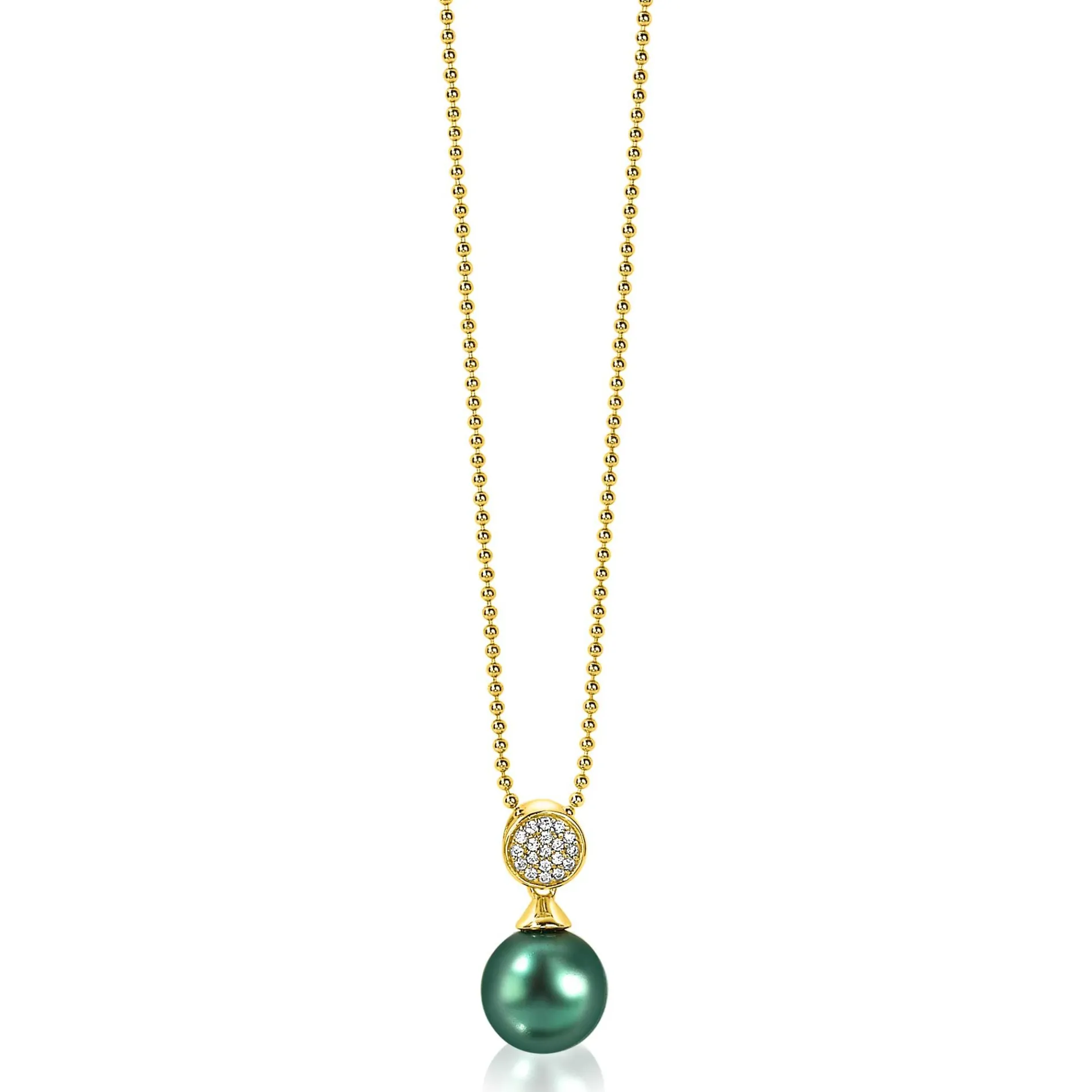 ZINZI zilveren parelhanger geelverguld 18mm witte zirconia's groene parel ZIH1151GG (zonder collier)
