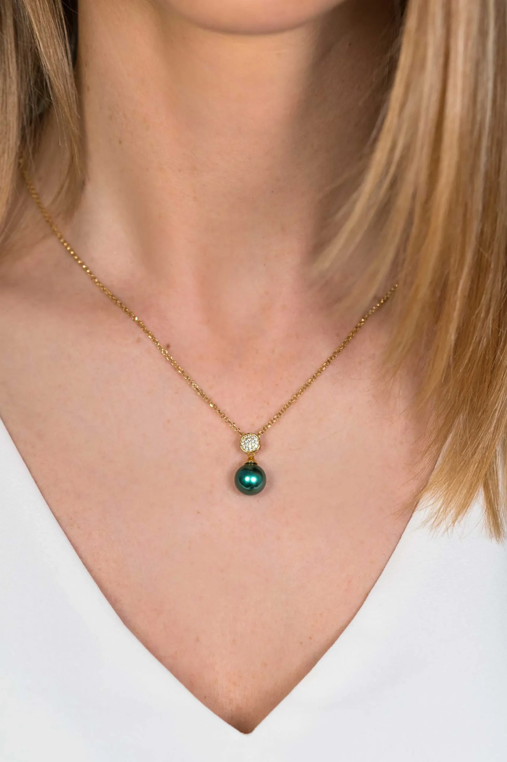 ZINZI zilveren parelhanger geelverguld 18mm witte zirconia's groene parel ZIH1151GG (zonder collier)
