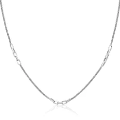 ZINZI zilveren popcorn schakelketting 45-48cm met drie paperclip schakelaccenten ZIC2709