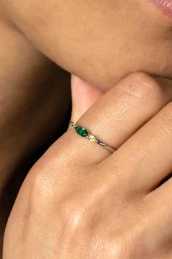 ZINZI zilveren ring bezet met ovale zirconia's in groen en geel ZIR2499