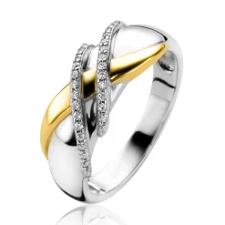 ZINZI zilveren ring cross-over bicolor met witte zirconia's ZIR2243