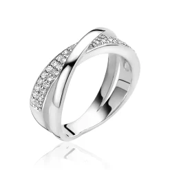 ZINZI zilveren ring cross over wit 7mm ZIR1604
