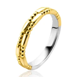 ZINZI zilveren ring extra 14K geel verguld staafjes en bolletjes ZIR2250