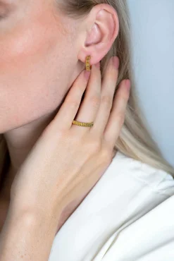 ZINZI zilveren ring extra 14K geel verguld geribbeld design ZIR2245