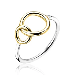 ZINZI zilveren ring geel verguld 2 ronde vormen in elkaar ZIR1278G
