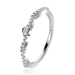 ZINZI zilveren ring golvend 'waves' wit ZIR2014