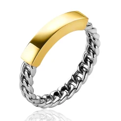 ZINZI zilveren ring gourmet schakel 14K geel verguld staafje ZIR2198