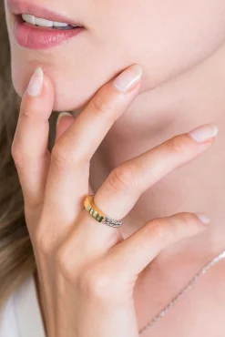 ZINZI zilveren ring gourmet schakel 14K geel verguld staafje ZIR2198