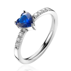 ZINZI zilveren ring hart saffierblauw en witte zirconia's ZIR2134B