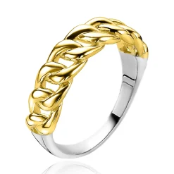 ZINZI zilveren ring 14K geel verguld gourmet schakel 5,5mm breed ZIR2225