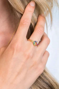 ZINZI zilveren ring 14K geel verguld 8,5mm bezet regenboog ZIR2172