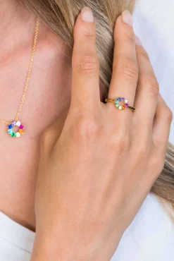 ZINZI zilveren ring 14K geel verguld 8,5mm bezet regenboog ZIR2172