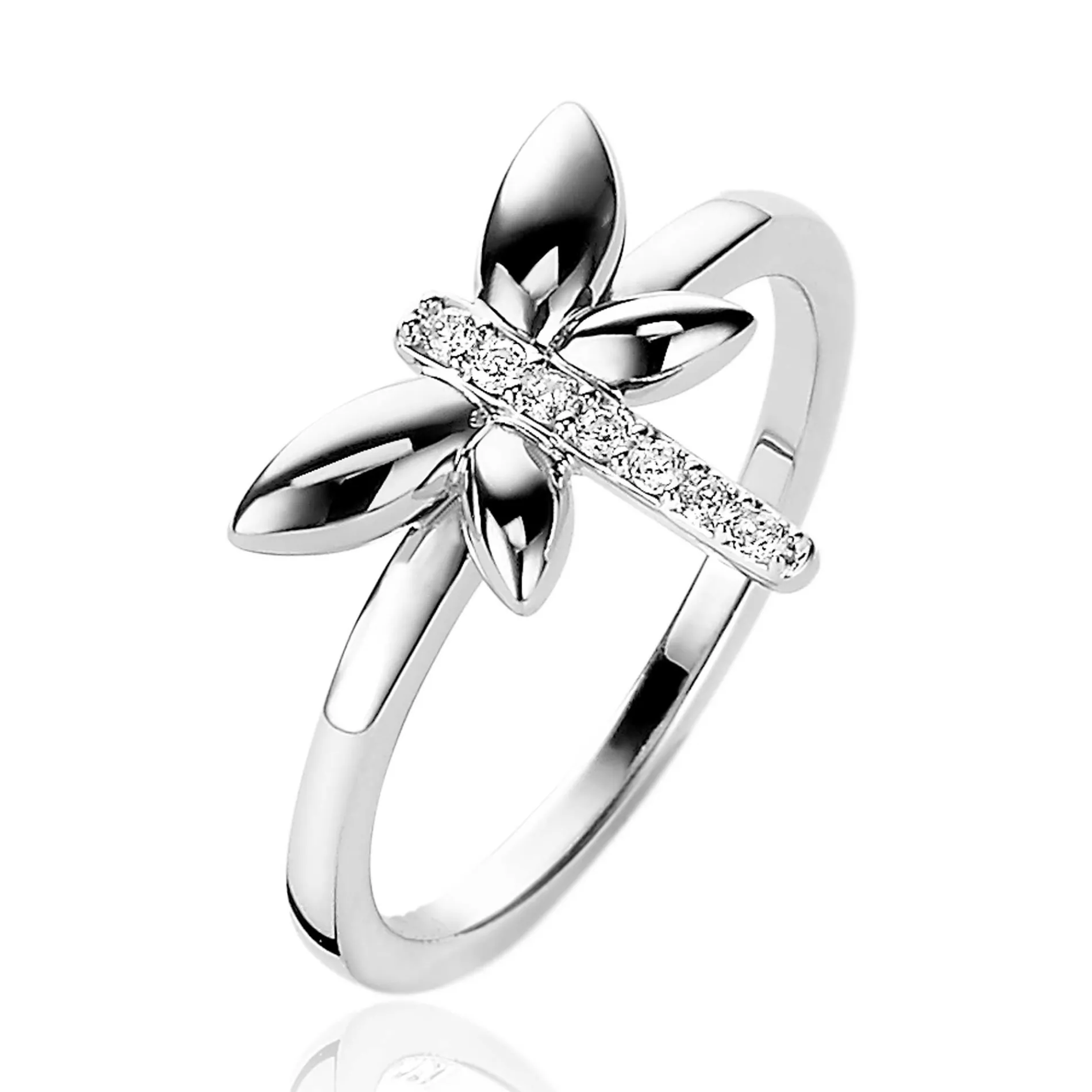 ZINZI zilveren ring libelle wit 12mm ZIR1887