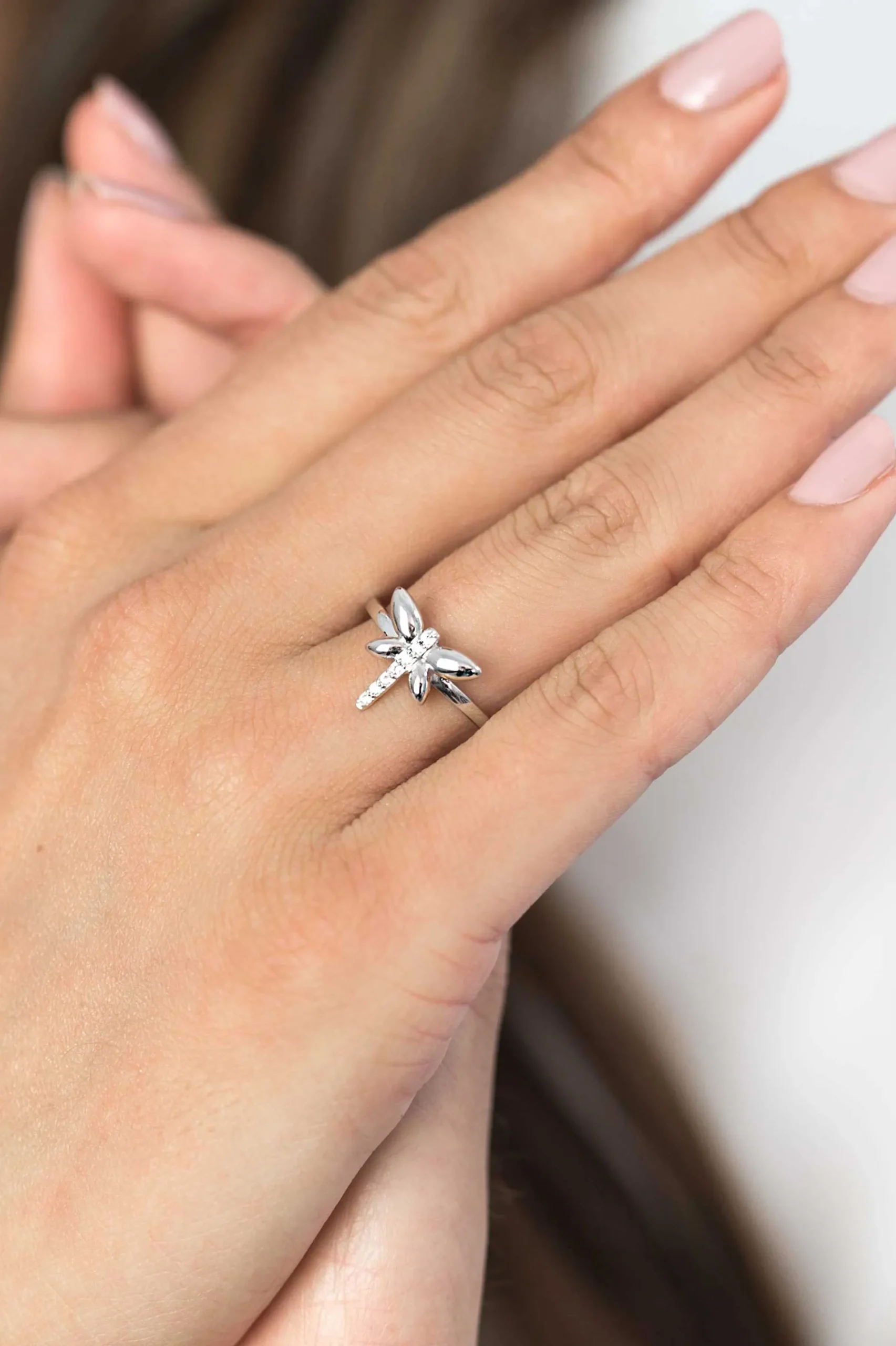 ZINZI zilveren ring libelle wit 12mm ZIR1887