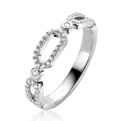 ZINZI zilveren ring met drie trendy ovale schakels, schitterend bezet met witte zirconia's ZIR2398