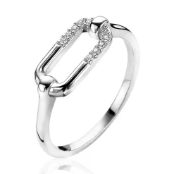 ZINZI zilveren ring met grote ovale schakel witte zirconia's ZIR2114