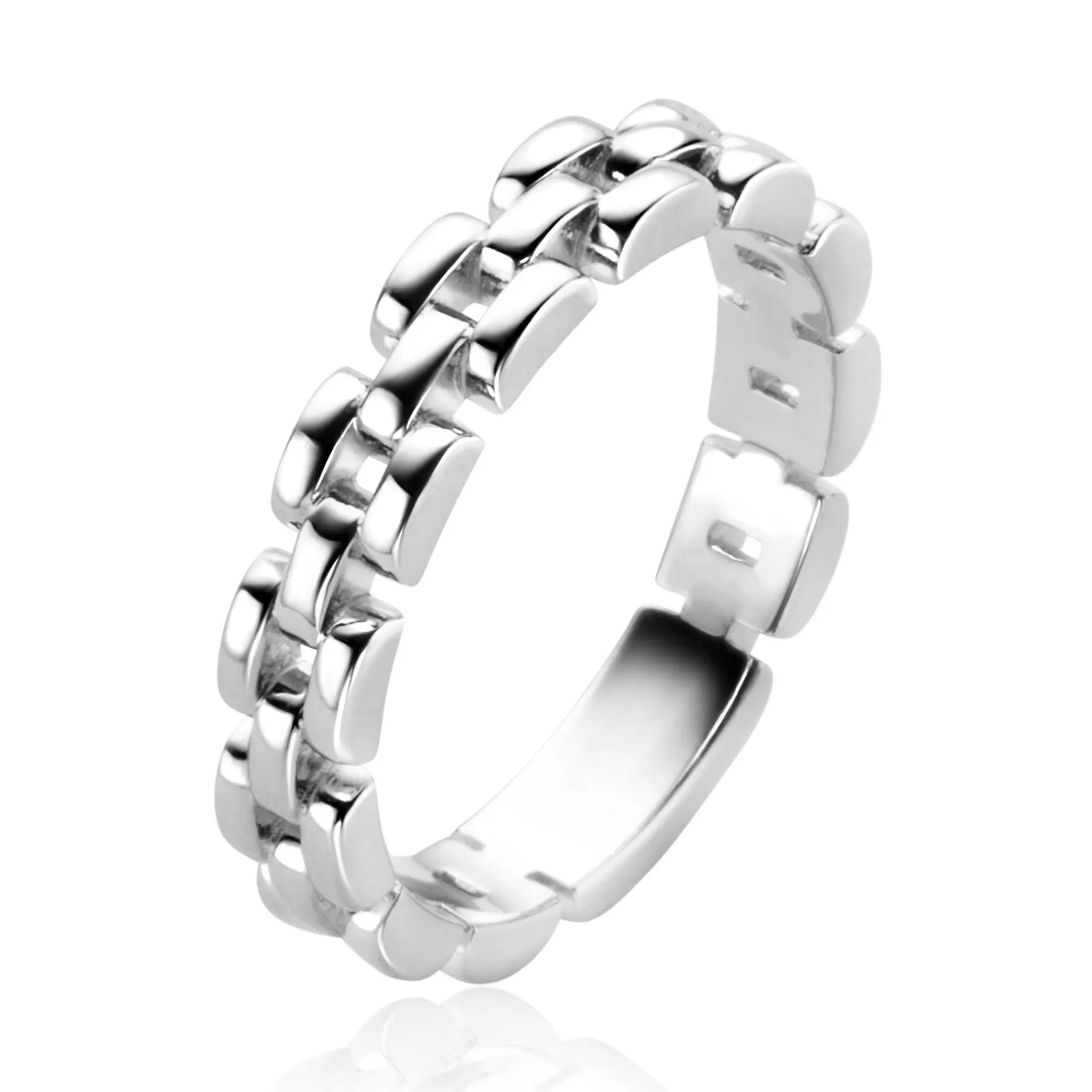 ZINZI zilveren ring met glanzende rolex-style schakels 4mm breed ZIR2556