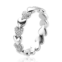 ZINZI zilveren ring met hartjes afwisselend bezet met witte zirconia's ZIR1798Z