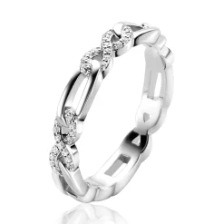 ZINZI zilveren ring met infinity vormen bezet met witte zirconia's en verbonden met gladde ovale schakels ZIR2570