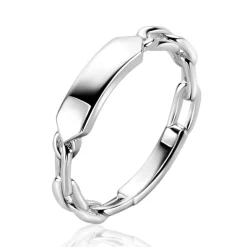 ZINZI zilveren ring met paperclip schakels en rechthoekig glanzend plaatje ZIR2530