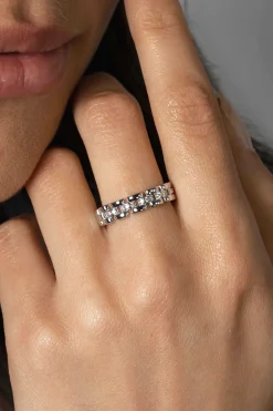 ZINZI zilveren ring met rolex-style schakels en de middenbaan bezet met witte zirconia's 5mm breed ZIR2504