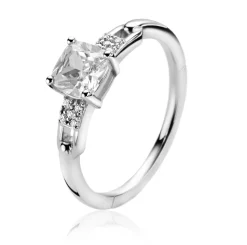 ZINZI zilveren ring met vierkante witte zirconia en fantasie pavé zettingen ZIR2268