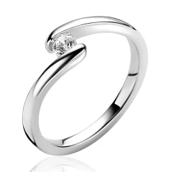 ZINZI zilveren ring (6mm breed) met ronde zirkonia, sierlijk omklemd door twee banen ZIR2766