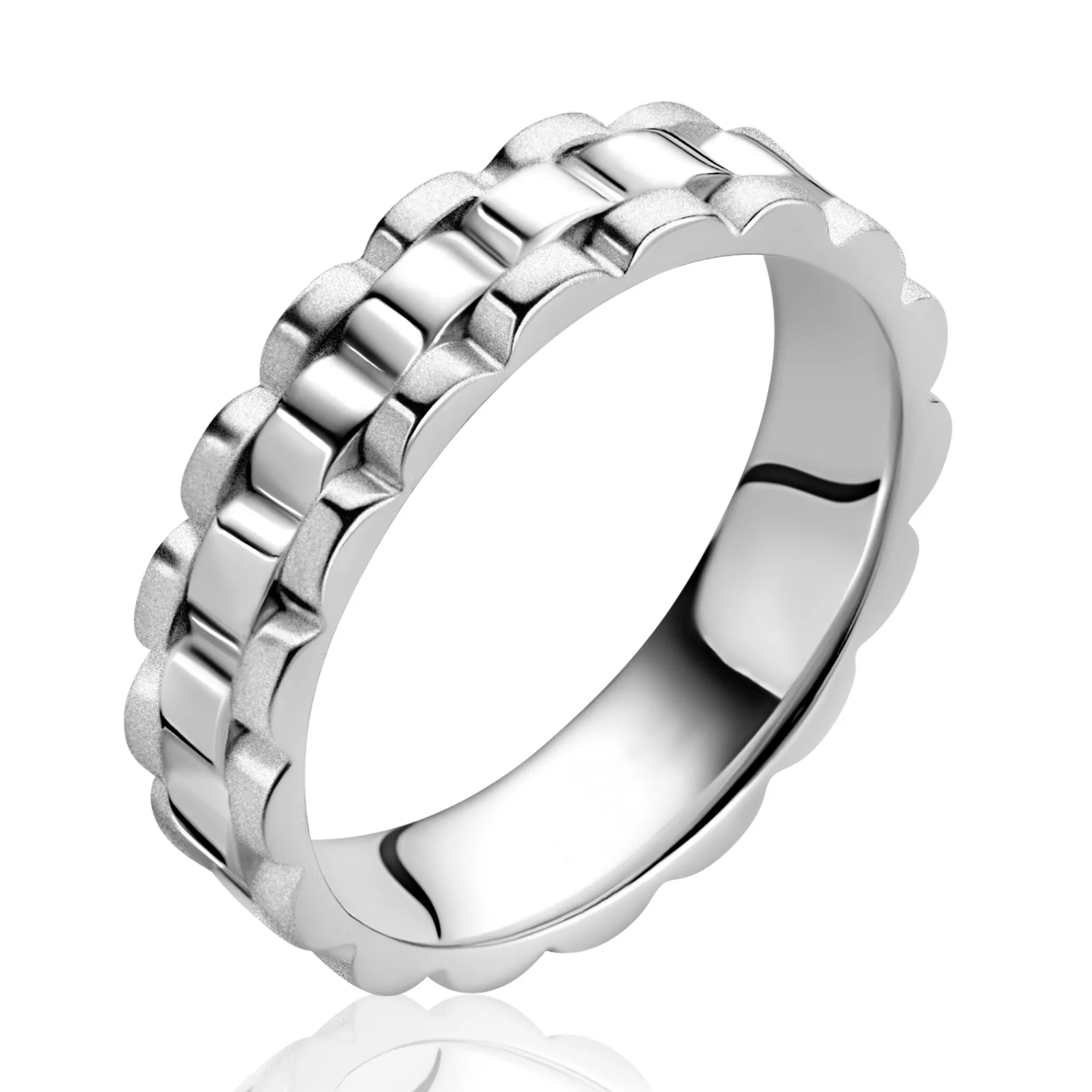 ZINZI zilveren ring (5mm breed) rolex-style schakel glanzend en satiné ZIR2736