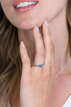 ZINZI zilveren ring paperclip schakel turquoise blauw rond ZIR2173