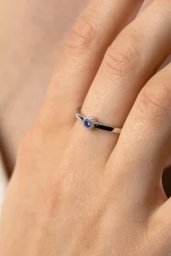 ZINZI zilveren ring ronde zetting met paarse kleursteen en rondom witte zirconia's 4,5mm breed ZIR2561