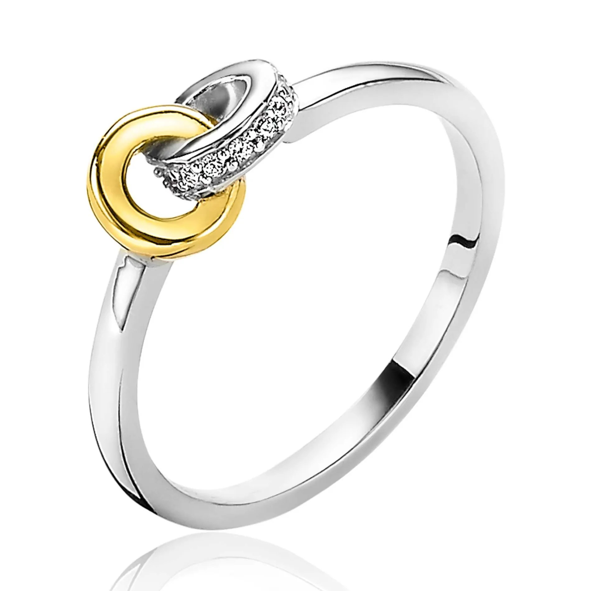 ZINZI zilveren ring ronde vormen met elkaar verbonden witte zirconia's ZIR2102
