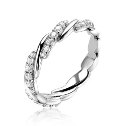 ZINZI zilveren ring verweven glad wit ZIR1781