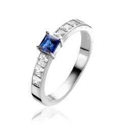ZINZI zilveren ring vierkant saffierblauw en witte zirconia's ZIR2453