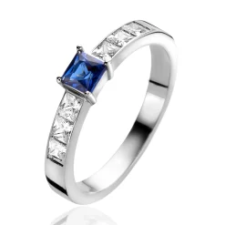 ZINZI zilveren ring vierkant saffierblauw en witte zirconia's ZIR2453
