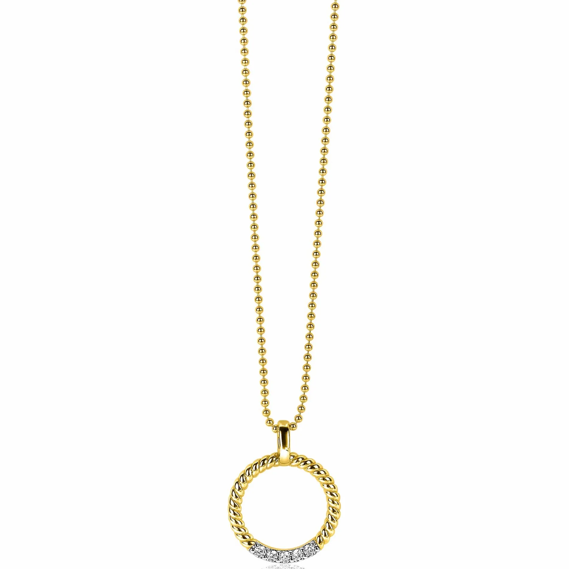 ZINZI zilveren ronde hanger 22mm in geel verguld gedraaid witte zirconia ZIH2128Y (zonder collier)