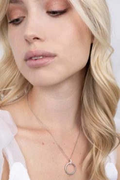 ZINZI zilveren ronde hanger 21mm met sluitring wit ZIH2061 (zonder collier)
