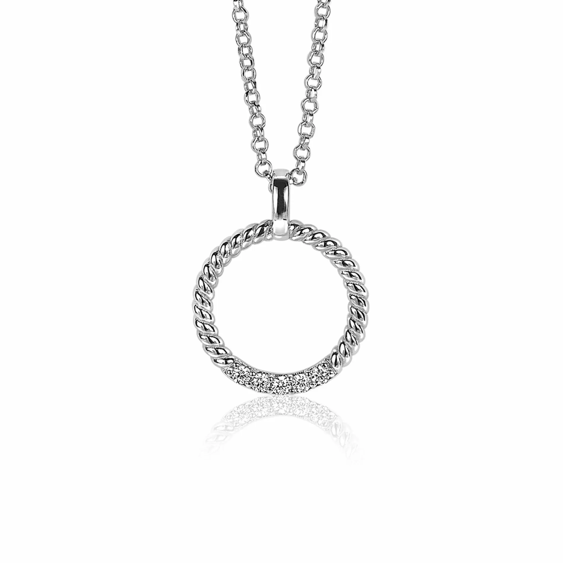 ZINZI zilveren ronde hanger 22mm gedraaid witte zirconia ZIH2128 (zonder collier)