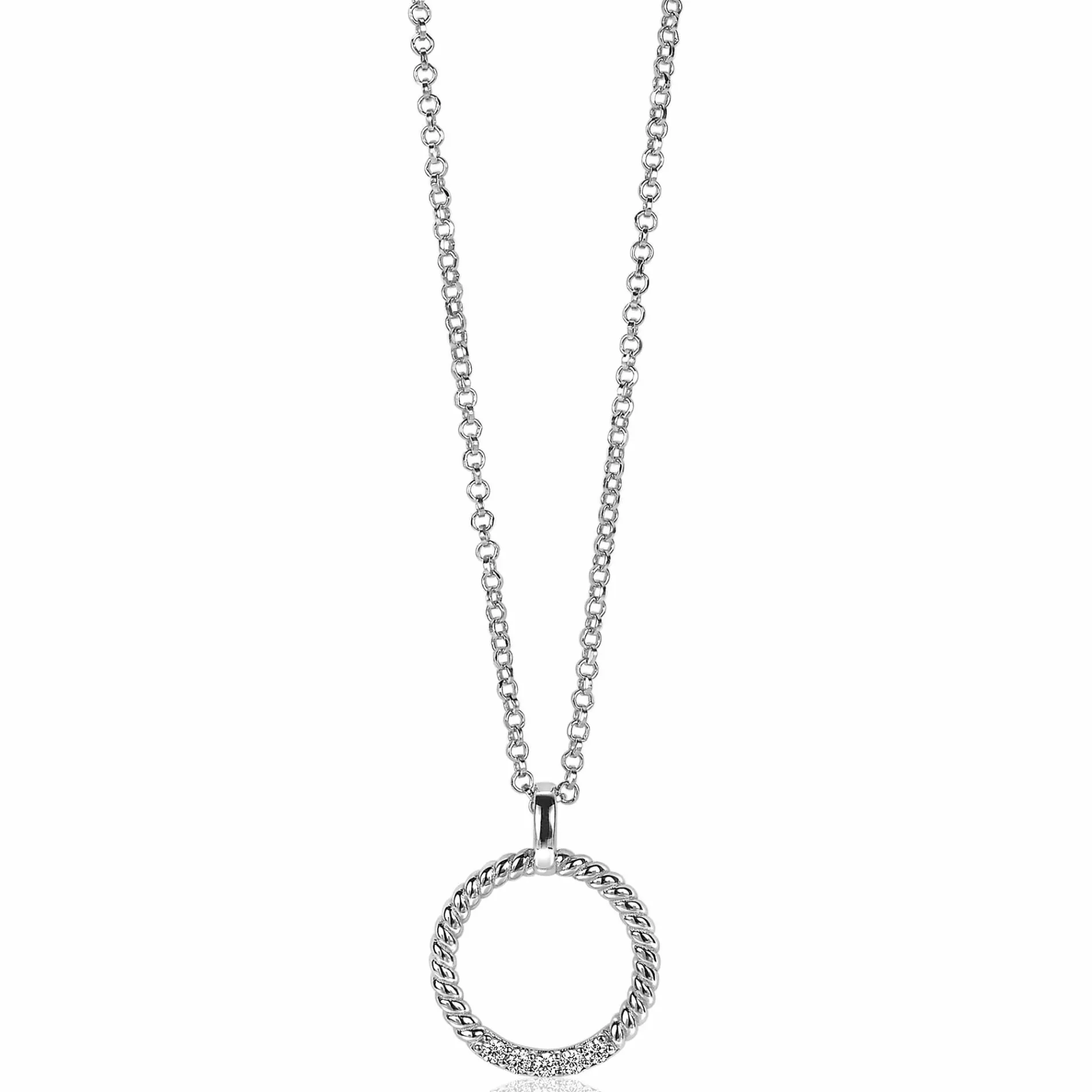 ZINZI zilveren ronde hanger 22mm gedraaid witte zirconia ZIH2128 (zonder collier)