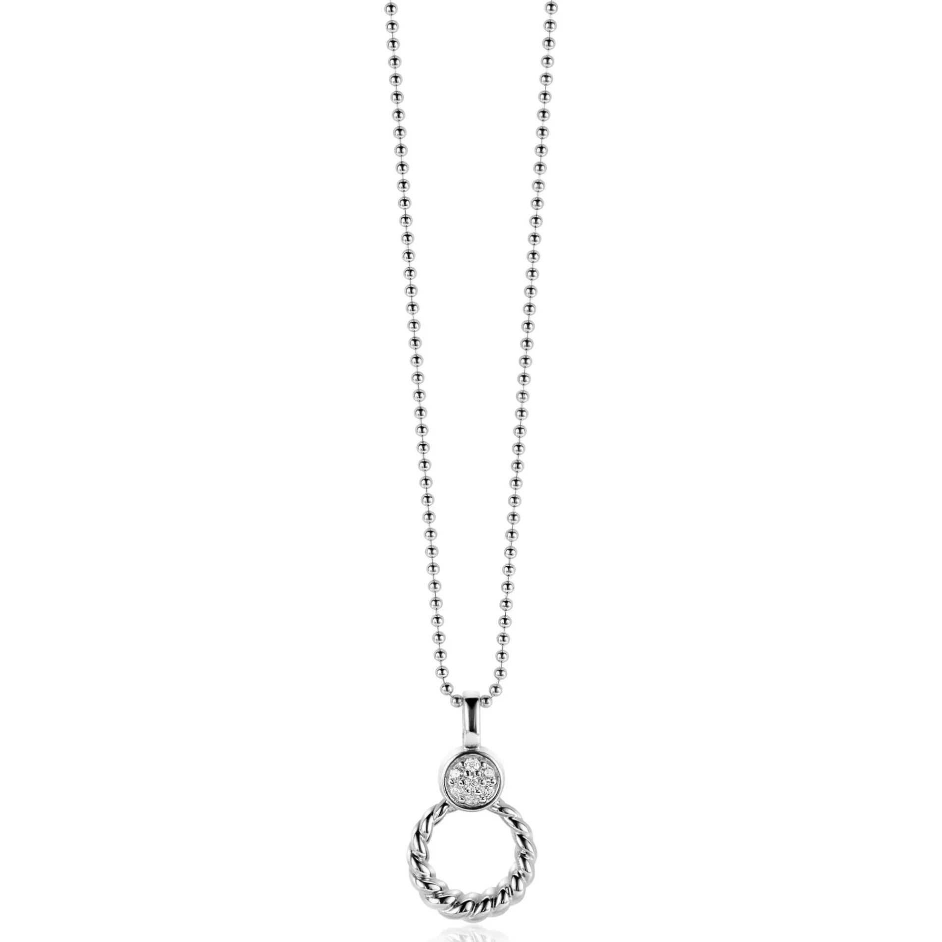 ZINZI zilveren ronde hanger 20mm gedraaid motief, bezet met witte zirconia's ZIH2390 (zonder collier)