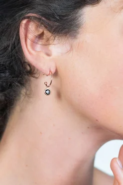 ZINZI zilveren rosé vergulde oorsieraden zwarte kleursteen 16mm ZIO1935RZ