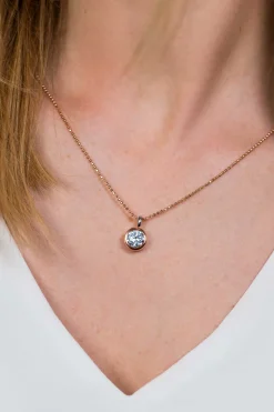 ZINZI zilveren rosé vergulde hanger rond witte zirconia ZIH3