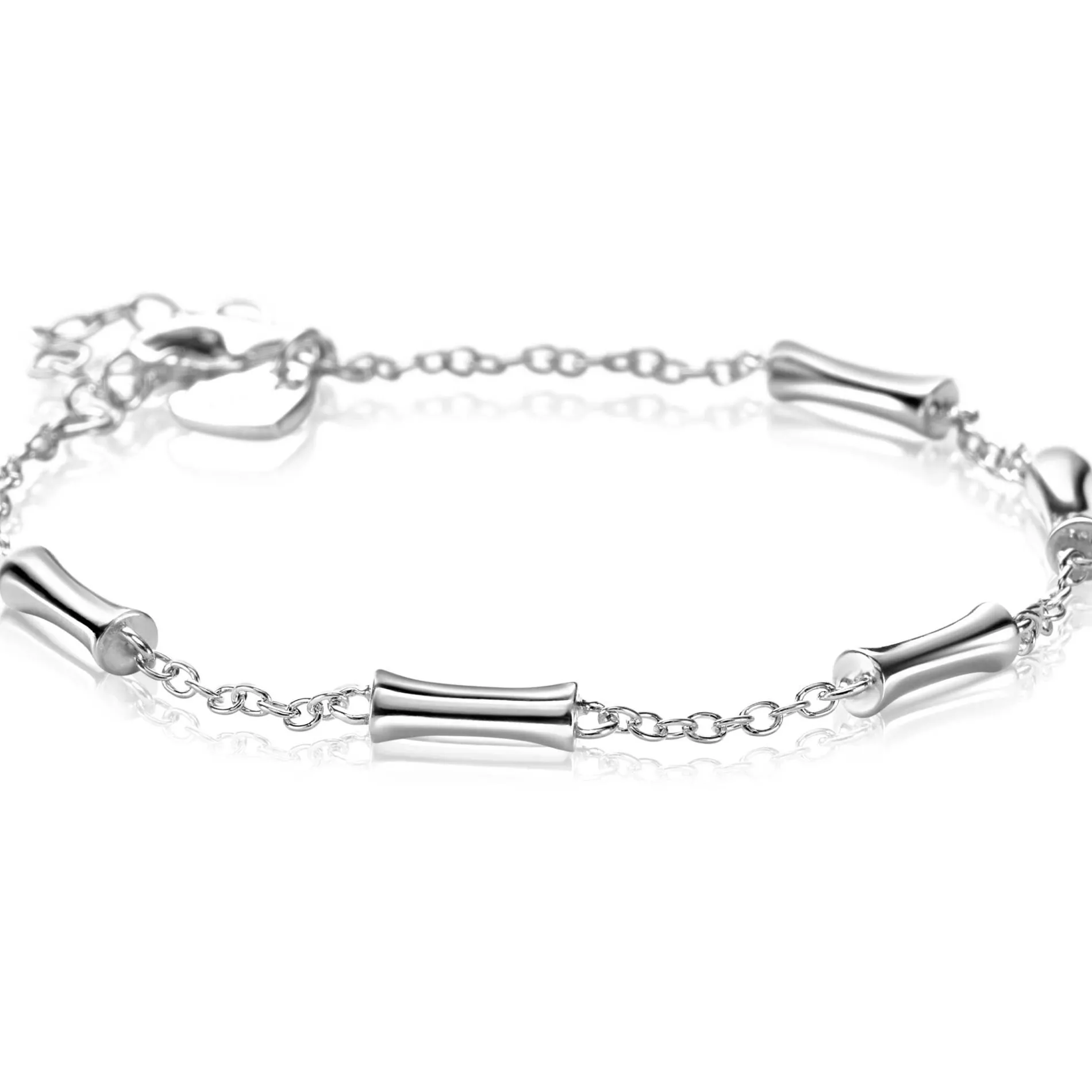 ZINZI zilveren schakel armband met vijf gladde bamboe vormen 17-20cm ZIA2577