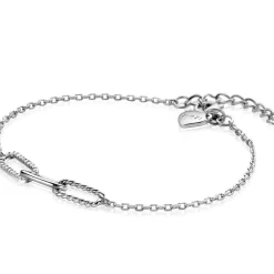 ZINZI zilveren schakel armband met drie paperclip schakels, glad bewerkt witte zirconia's ZIA2330