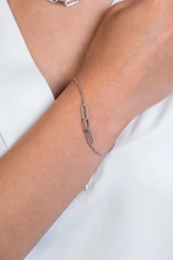 ZINZI zilveren schakel armband met drie paperclip schakels, glad bewerkt witte zirconia's ZIA2330
