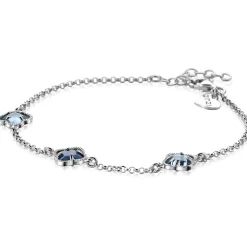 ZINZI zilveren schakel armband met twee lichtblauwe klavers en een donkerblauwe klaver in het midden 17-20cm ZIA2663B