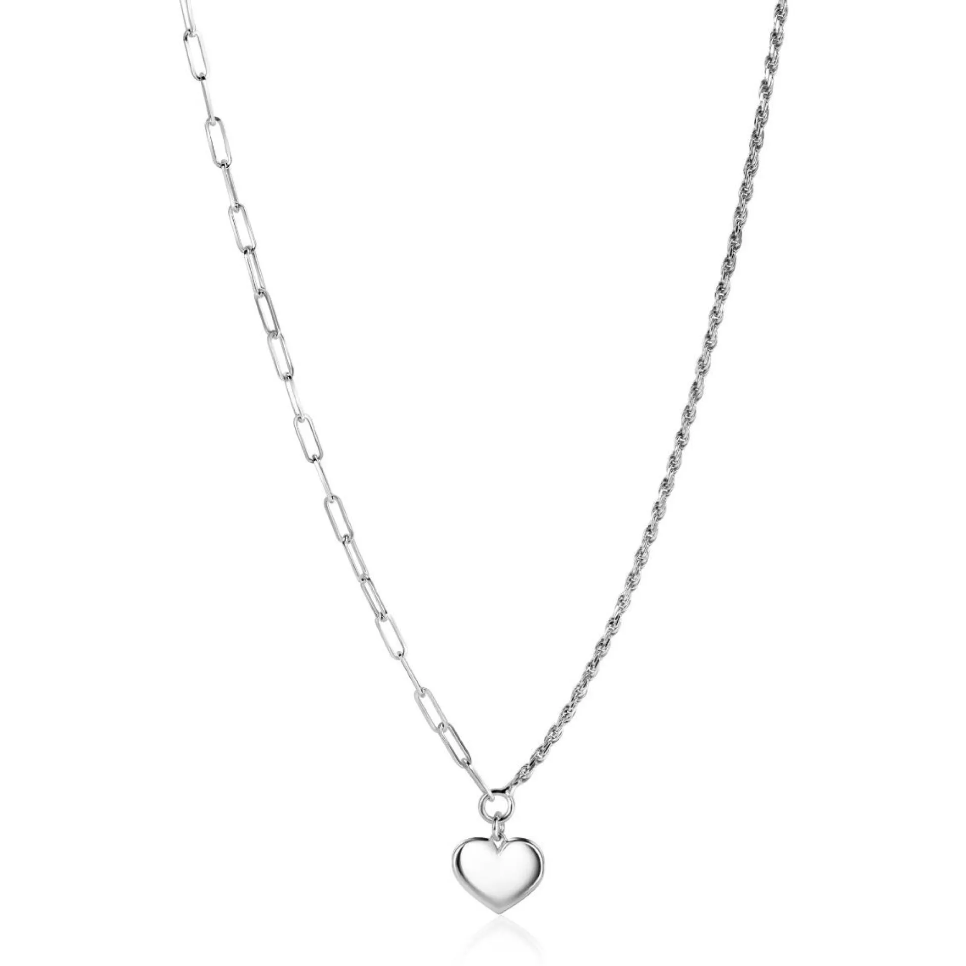 ZINZI zilveren schakel ketting met twee trendy schakels en glad hart 40-45cm ZIC2381