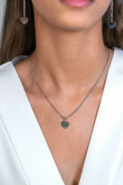 ZINZI zilveren schakel ketting met twee trendy schakels en glad hart 40-45cm ZIC2381