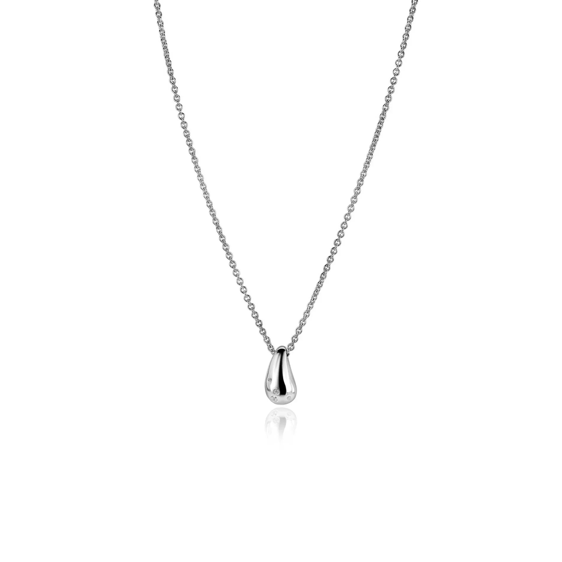 ZINZI zilveren schakel ketting met druppelvormige hanger (15mm) bezet met vier witte zirkonia's 42-45 cm ZIC2655