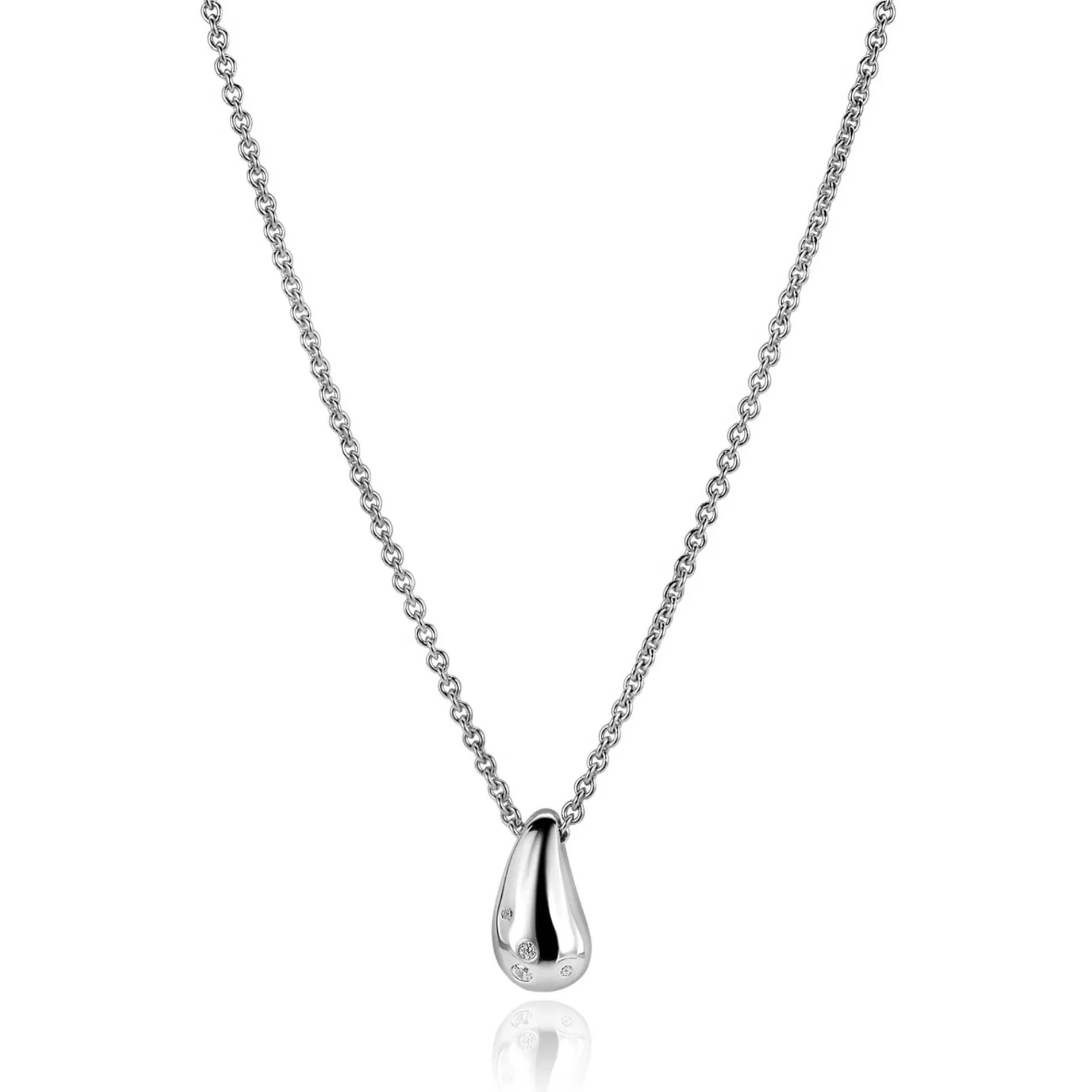 ZINZI zilveren schakel ketting met druppelvormige hanger (15mm) bezet met vier witte zirkonia's 42-45 cm ZIC2655