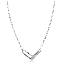 ZINZI zilveren schakel ketting 45cm met 2 grote ovale schakels, bezet met witte zirconia ZIC2371